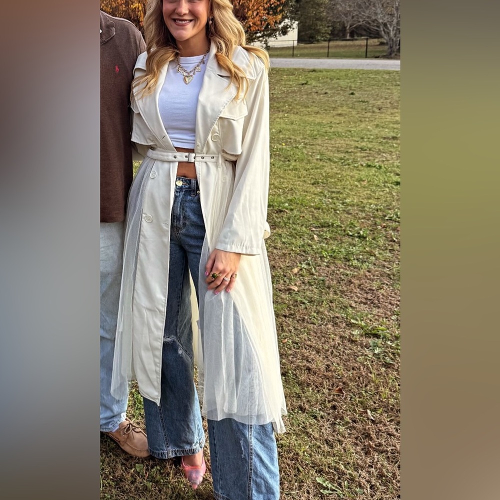 Chic Cream Long Trench Coat